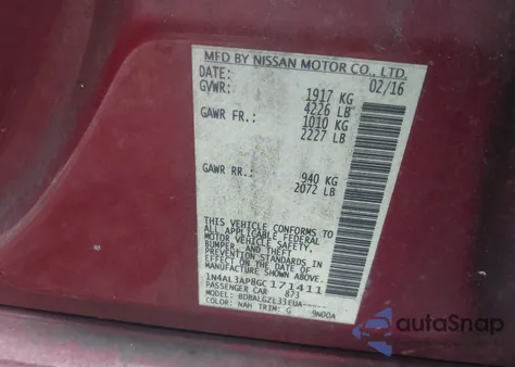 2016 Nissan Altima 2.5/2.5 S/2.5 Sl/2.5 Sr/2.5 Sv из США, поврежденный, VIN 1N4AL3AP8GC171411